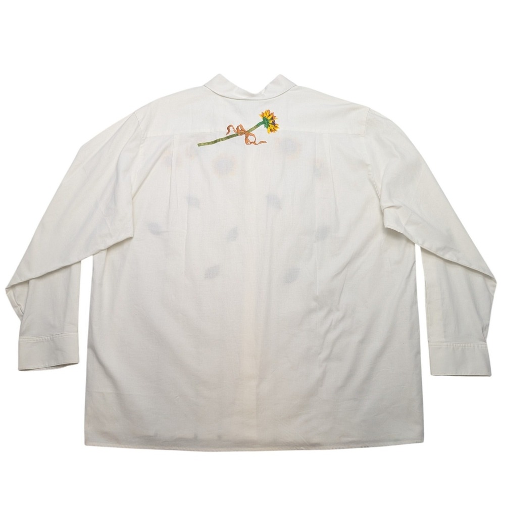 NWT The Quacker Factory Shirt Womens 2X White Sunflower Embroidered Button Up‎
